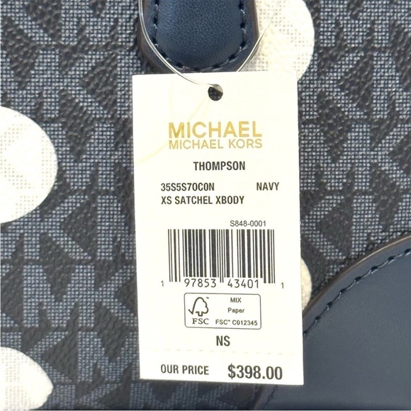 Michael Kors Thompson Extra-Small Polka Dot Signature Logo Satchel Bag Navy Blue - Picture 10 of 10